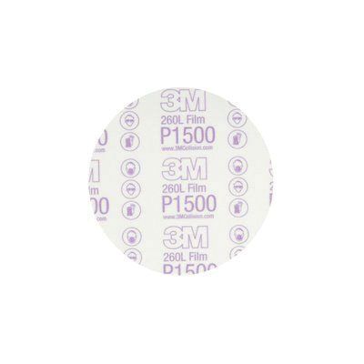 3M 01184 260L Series Abrasive Disc, 6 in Dia, P1500 Grit, Hook and Loop, Red/White