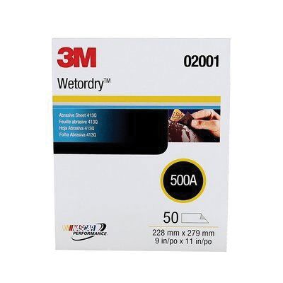 Wetordry Tri-M-Ite 02001 413Q Series Abrasive Sheet, 9 in W x 11 in L, 500 Grit, Fine Grade, Black