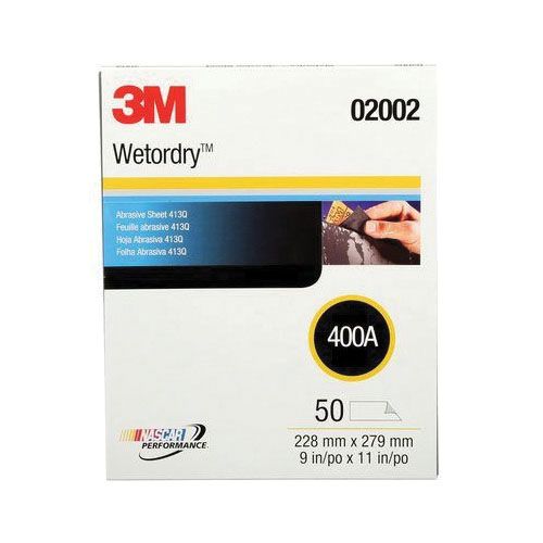 Wetordry Tri-M-Ite 02002 413Q Series Abrasive Sheet, 9 in W x 11 in L, 400 Grit, Medium Grade, Black