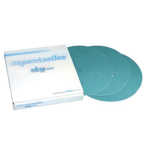 KOVAX Super Assilex 193-1538 Sanding Disc, 6 in Dia, 600 Grit, Sky, Dry, Hook and Loop Attachment, 7 Holes