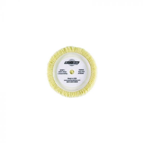 BUFF and SHINE 7502GT Grip Pad, 7-1/2 in Dia, Hook and Loop Attachment, 100% Twisted Wool Pad, Beige
