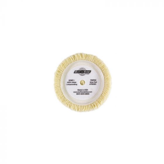 BUFF and SHINE 7503G Buffing Grip Pad, 7-1/2 in Dia, Hook and Loop Attachment, 100% Twisted Wool Pad, Natural