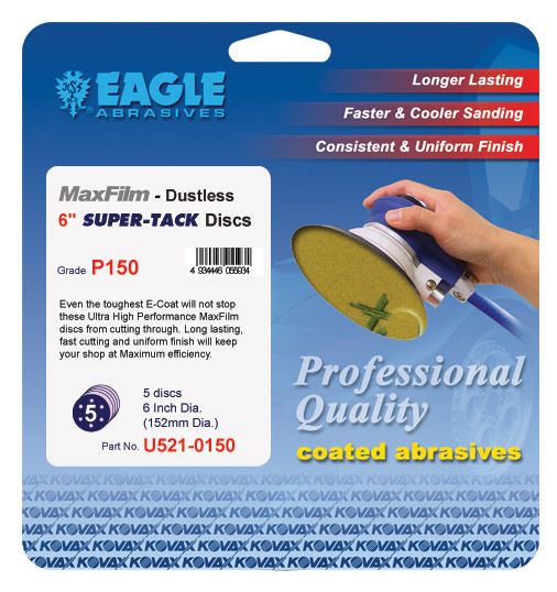KOVAX MaxFilm 521-0080 High Performance Sanding Disc, 6 in Dia, P80 Grit, Aluminum Oxide Abrasive, 7-Hole