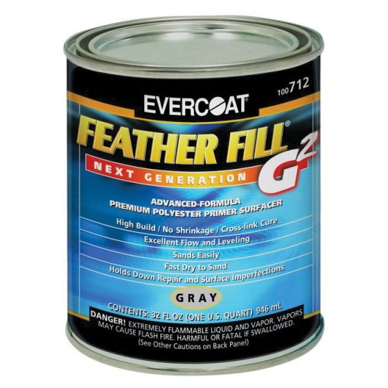 EVERCOAT FEATHER FILL G 2 100712 High-Build Polyester Primer Surfacer, 1 qt Round Can, Gray, High-Build