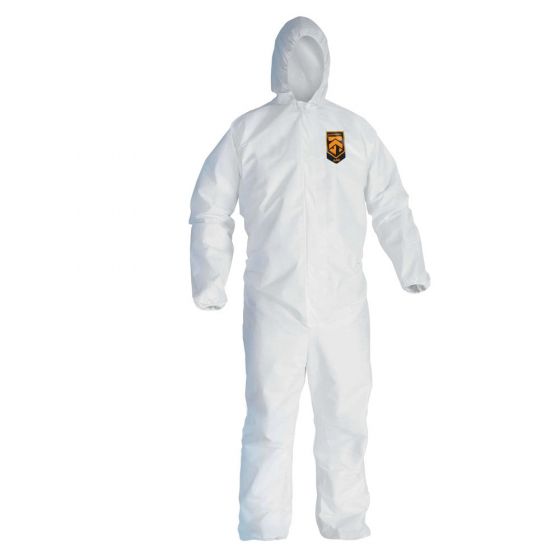 KleenGuard 41505 A45 Series Coveralls, Large, Microporous Film Laminate, White, Zipper Front