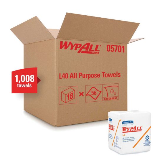 WypAll 05701 L40 Disposable Cleaning and Drying Towel, 12-1/2 x 12 in, 56, Double Re-Creped, White, 1 Plys