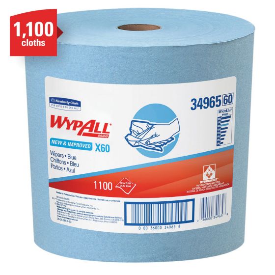WypAll 34965 X60 Series Jumbo Roll Cloth, 12.4 x 13.4 in, 1100, Hydroknit, Blue, 1 Plys