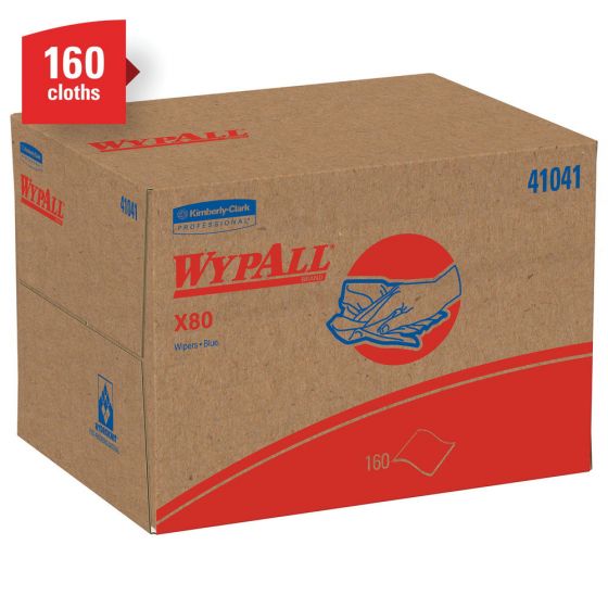 WypAll 41041 X80 Series Brag Box Cloth, 12-1/2 x 16.8 in, 160, Hydroknit, Blue, 1 Plys