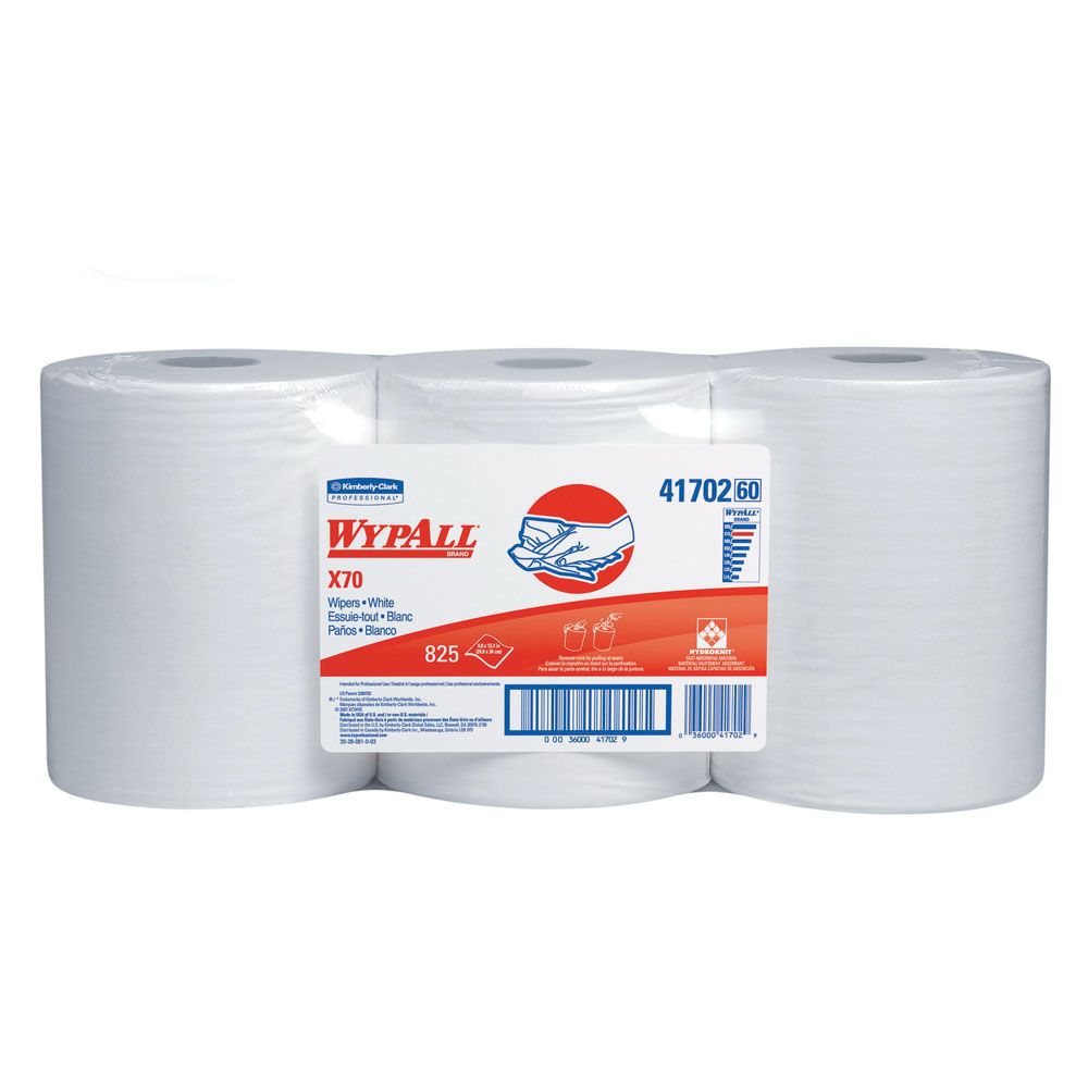 WypAll 41702 X70 Series Center-Pull Cloth, 9.8 x 13.4 in, 825, Hydroknit, White, 1 Plys