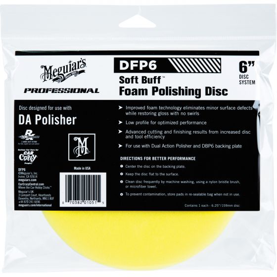 Meguiar's Soft Buff DFP6 Dual Action Polishing Disc, 6 in Dia, Hook and Loop Attachment, Foam Pad, Yellow