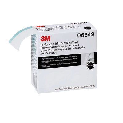 3M 06349 Perforated Trim Masking Tape, 10.94 yd x 2 in, 0.12 mm THK, 10 mm Hard Band Width, Blue