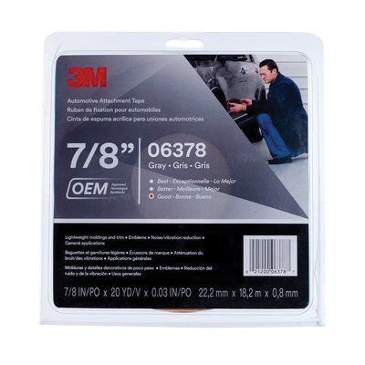 3M 06378 Automotive Attachment Tape, 20 yd x 7/8 in, 0.76 mm THK, Gray