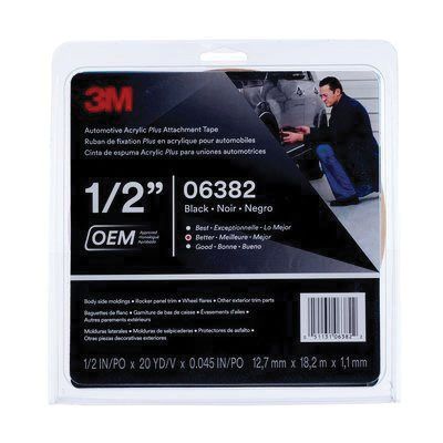 3M 06382 Automotive Attachment Tape, 20 yd x 1/2 in, 0.045 in THK, Black