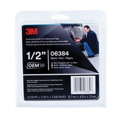 3M 06384 Automotive Attachment Tape, 5 yd x 1/2 in, 0.045 in THK, Black