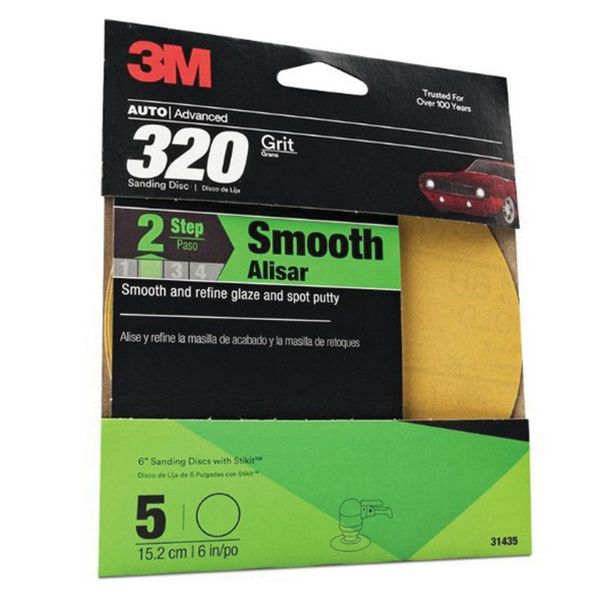 3M 31435 Abrasive Disc, 6 in Dia, 320 Grit, PSA, Gold