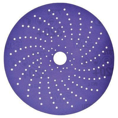 Cubitron II 31483 737U Series Multi-Hole Clean Sanding Abrasive Disc, 6 in Dia, 320+ Grit, Hook and Loop, Purple
