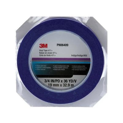 Scotch 06409 471+ Series Fine Line Masking Tape, 36 yd x 3/4 in, 5.3 mil THK, Indigo