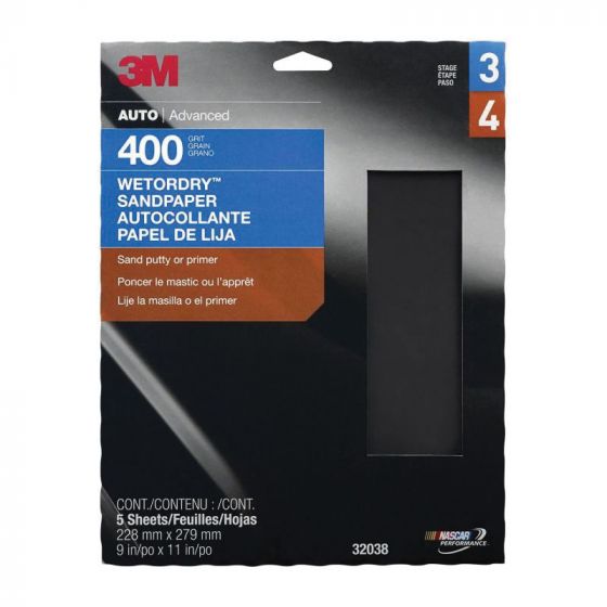 Wetordry 32038 Sandpaper, 9 in W x 11 in L, 400 Grit, Aluminum Oxide Abrasive, Black, Wet/Dry