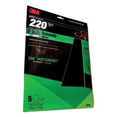 Wetordry 32043 Sandpaper, 9 in W x 11 in L, 220 Grit, Aluminum Oxide Abrasive, Black, Wet/Dry